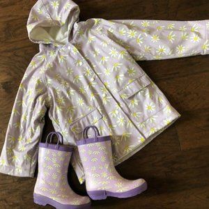 Hatley Raincoat & Boots Girl's Sz 6 coat, Sz 11 boots